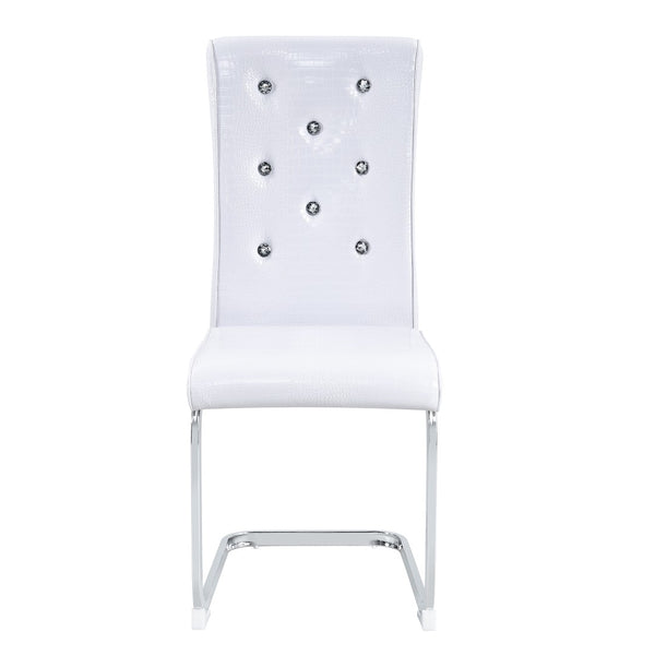 English Elm Luxury Pu Upholstered Dining Chair Set of 4 with Channel Stitching and Metal Legs White W1512P491873