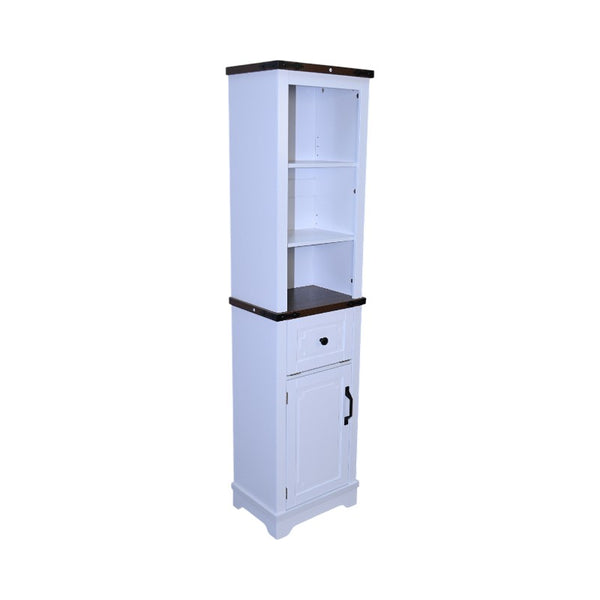 English Elm Narrow Farmhouse Bathroom Storage Cabinet with Adjustable Shelves, Drawer & Tall Linen Tower Design White+Walnut W1412P271793