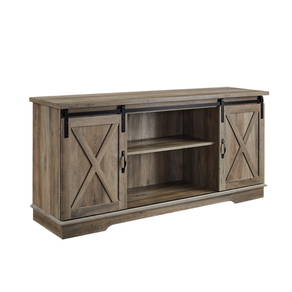 English Elm Walker Edison - Farmhouse Sliding X Barn Door TV Stand for 65" TVs — Rustic Grey Wash Console with Cable Management and Adjustable Shelves Gray Wash 63 L x 28 W x 6 H B185P169370