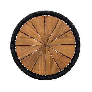 English Elm Outdoor Acacia Wood Top Side Table Woven Rope Iron Frame Hourglass Patio Accent Black,Teak N770P354690B