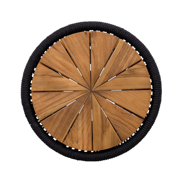 English Elm Outdoor Acacia Wood Top Side Table Woven Rope Iron Frame Hourglass Patio Accent Black,Teak N770P354690B