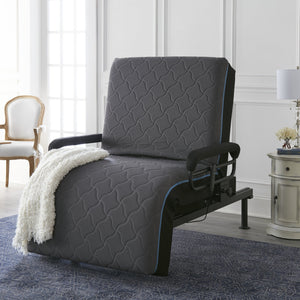 English Elm Twin Adjustable Sit-to-Stand Bed with Remote, 6" Memory Foam, 450 lb Capacity, Padded Rails, Blue B2699S00025