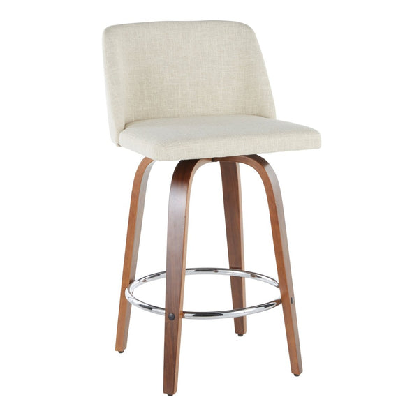 English Elm Toriano Mid-Century Modern Counter Stool Set Of 2 - Walnut Legs, Cream Fabric, Swivel Comfort B202S00385-GIGA