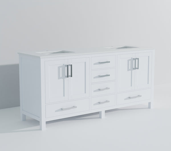English Elm White 72-inch Double Bath Vanity with White Quartz Top, Solid Wood Frame, Soft-Close Drawers, Ample Storage, Scratch-Resistant Countertop, Pre-Drilled Faucet Hole B2731P258904