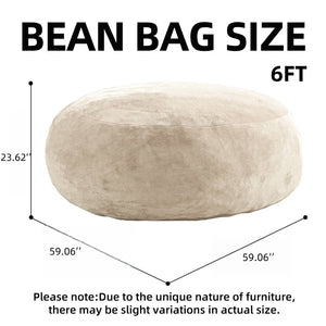 English Elm 6ft Round Memory Foam Bean Bag Lounge Chair with Washable Flannel Cover for Adults Khaki W3737P422974