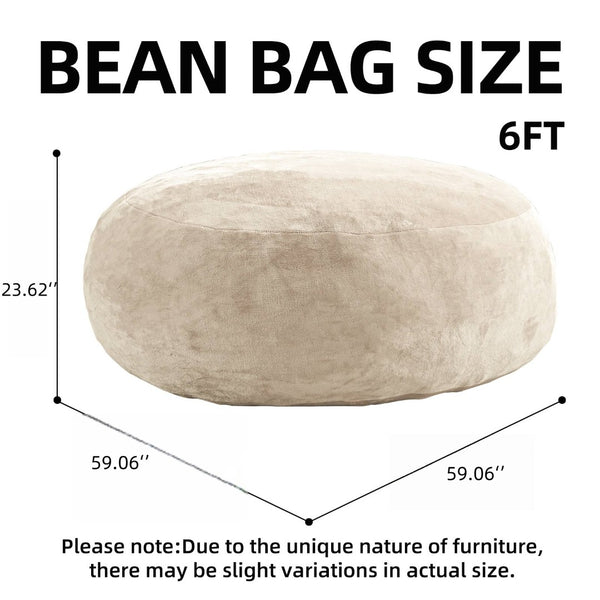English Elm 6ft Round Memory Foam Bean Bag Lounge Chair with Washable Flannel Cover for Adults Khaki W3737P422974