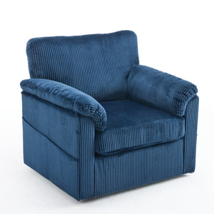 English Elm 33 Inch Oversized Swivel Corduroy Lounge Chair with Plush Chenille Cushioning and Support Springs Blue W1829P265013