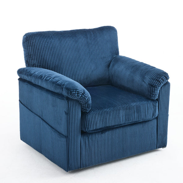 English Elm 33 Inch Oversized Swivel Corduroy Lounge Chair with Plush Chenille Cushioning and Support Springs Blue W1829P265013