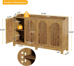 English Elm Sleek Farmhouse Buffet with Louvered Shutter Doors Brown Wood Grain Storage Cabinet T3971P463776