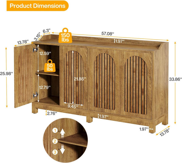 English Elm Sleek Farmhouse Buffet with Louvered Shutter Doors Brown Wood Grain Storage Cabinet T3971P463776