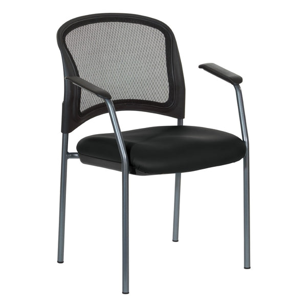 OSP Home Furnishings Progrid Mesh Back Stackable Chair with Titanium Frame for Conference Rooms Black 86710R-R107