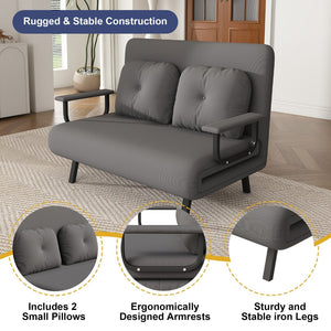 English Elm 46" Wide Corduroy Sleeper Sofa Bed Convertible Folding Chair for Two with Adjustable Backrest Grey W2700P431034