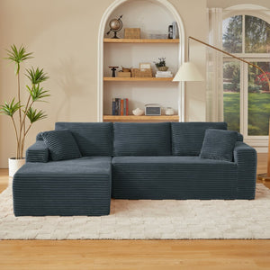 English Elm L-shaped Modular Cloud Sectional Corduroy Sofa Deep Seat Sleeper for Living Room W2339S00119