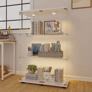 English Elm Tempered Glass Display Cabinet – Versatile Wine & Storage Case With Color-Changing Light & Casters W3155P291596-GIGA