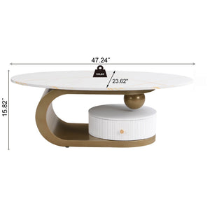 English Elm Modern Nesting Golden Coffee Table Set - Elegant Oval & Round Tables For Living Room Style & Storage W821S00002-GIGA