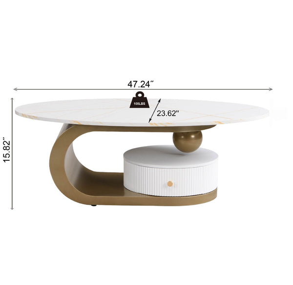 English Elm Modern Nesting Golden Coffee Table Set - Elegant Oval & Round Tables For Living Room Style & Storage W821S00002-GIGA