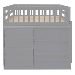 English Elm Full Over Bunk Bed with Four Drawers Three Shelves Pine and Mdf Kids Frame Gray LT000267AAE-1