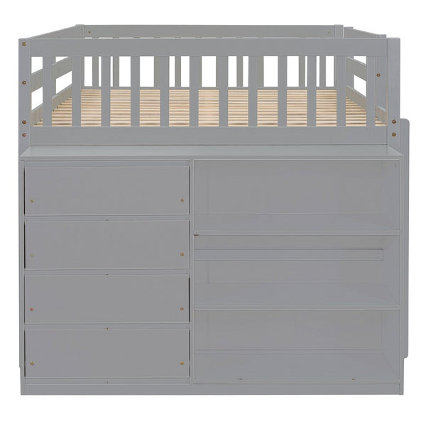 English Elm Full Over Bunk Bed with Four Drawers Three Shelves Pine and Mdf Kids Frame Gray LT000267AAE-1