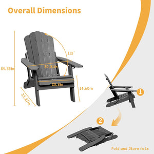 English Elm Adjustable Adirondack Chair Hdpe Wood Grain Outdoor Folding Seat with Cup Holder Gray T3609P482833