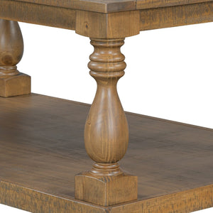 English Elm U_Style Vintage Coffee Table With Artistic Vase Legs & Luxurious Pine Veneer For Timeless Elegance N711P256967D-GIGA