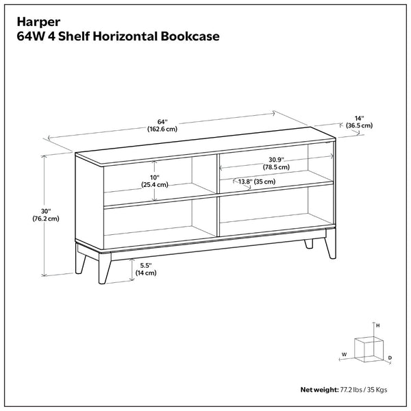 English Elm Harper Solid Wood Low Bookcase with Splayed Legs Walnut Finish Mid-century Modern Shelf B136P481644