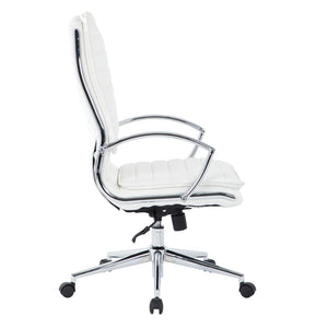 OSP Home Furnishings High Back Executive Office Chair with Faux Leather Upholstery Lumbar Support Chrome Arms White SPX23590C-U11