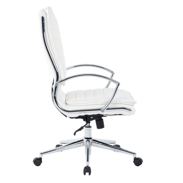 OSP Home Furnishings High Back Executive Office Chair with Faux Leather Upholstery Lumbar Support Chrome Arms White SPX23590C-U11