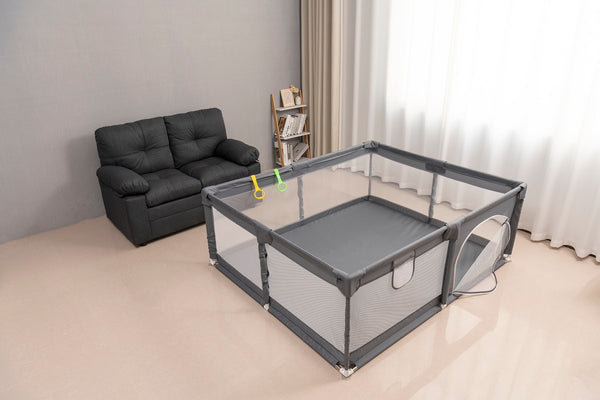 English Elm FABRIC Baby Playpen Foldable Toddler Fence with Anti-Slip Suction Base, Breathable Mesh Views, Gray B205P293090