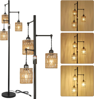 English Elm Floor Lamp - Elegant Rattan Design With Stepless Dimming, Perfect For Cozy Home Décor & Lighting W2738P185406