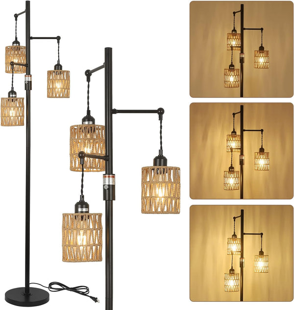 English Elm Floor Lamp - Elegant Rattan Design With Stepless Dimming, Perfect For Cozy Home Décor & Lighting W2738P185406