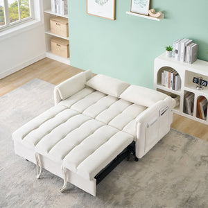 English Elm 52 Beige Modern Velvet Sofa Pullout Bed, 3-in-1 Convertible 52" Loveseat for Small Spaces, Pillows & Storage Pockets W1658P266333