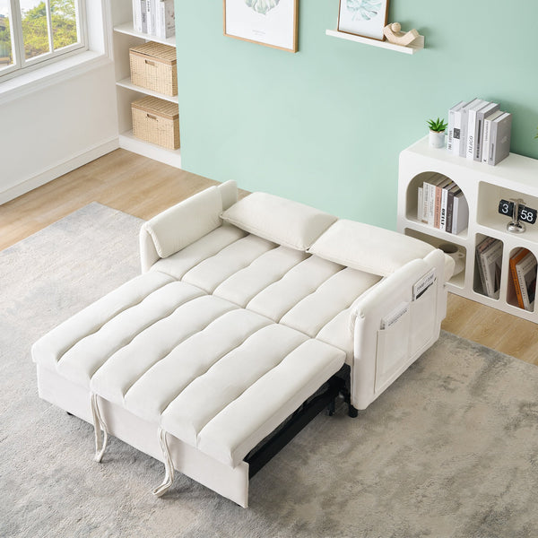 English Elm 52 Beige Modern Velvet Sofa Pullout Bed, 3-in-1 Convertible 52" Loveseat for Small Spaces, Pillows & Storage Pockets W1658P266333