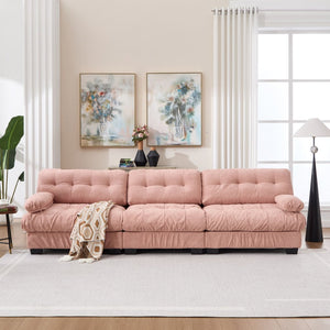 English Elm Modular Cloud Sectional Sofa Flannelette Deep Seat Couch for Living Room with Pillows Pink W2120S00032