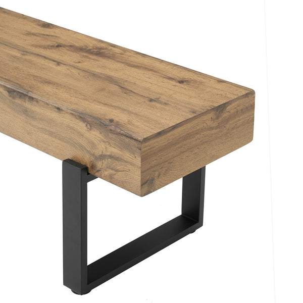 English Elm Upholstered Bench with Thick 5.5" MDF Top, Heavy-Duty Metal Legs, 550LB Capacity, Versatile Seating Natural Wood Wash N752P374152N