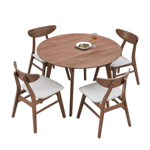 English Elm 42.01 Modern Round Dining Table for 4 — Solid Wood & MDF Frame, Compact Stylish Kitchen or Apartment Centerpiece Walnut W2582P197668