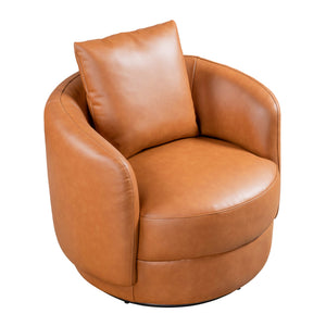 English Elm Ashcroft Furniture - Dylan Cognac Leather Swivel Chair — Mid-Century Modern Rounded Ergonomic Seat, 360° Rotation Comfort B183P281231