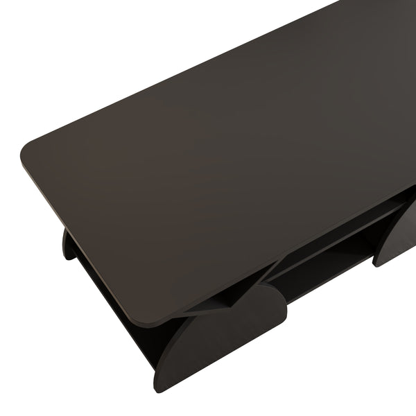 English Elm Engineered rounded corner rectangular coffee table with 6 cubbies, spacious tabletop, durable melamine finish Black W2899P372760