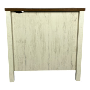 English Elm Farmhouse Nightstand with Charging Station and Barn Door Drawer — USB-C, AC Outlets, Compact Storage Brown+White W1412P230407