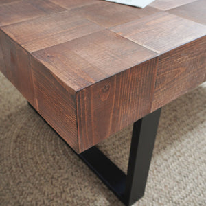 English Elm Rustic Solid Wood Coffee Table with Handcrafted Patchwork Top and Industrial Black Metal Legs - 51.6"x28" W2729P270748