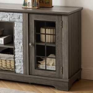 English Elm 58" Modern TV Stand with Faux Stone Top, 6 Cable Cutouts, Ample Adjustable Storage for 75" TVs Grey W2275P342691