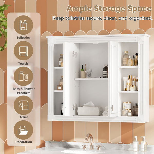 English Elm 36'' Wall Mounted Bathroom Cabinet White Wood Soft Close Double Door Storage N710P358584K