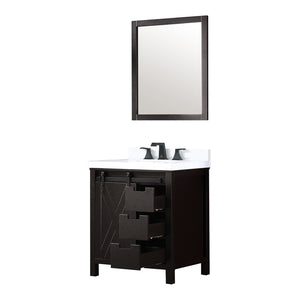 English Elm Brown Bathroom Vanity Set With White Quartz Countertop, Matte Black Faucet & Matching Mirror B2731S01274