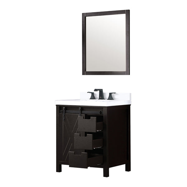 English Elm Brown Bathroom Vanity Set With White Quartz Countertop, Matte Black Faucet & Matching Mirror B2731S01274