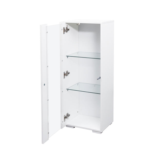 English Elm Storage Cabinet with Aluminum LED Strip Light and Glass Shelves Wall or Floor Mount Space-Saver W331P251042