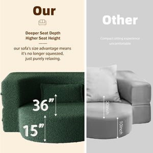 English Elm Modern Full Size Folding Sofa Bed with Teddy Fabric, Foam-Filled 15" Sleeper, 2 Pillows, No Assembly Required Green W1885P272262