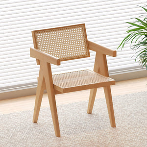 English Elm Modern Rattan Back Dining Chairs Set of 2 Solid Wood Frame Mid-century Seating W3101P414155