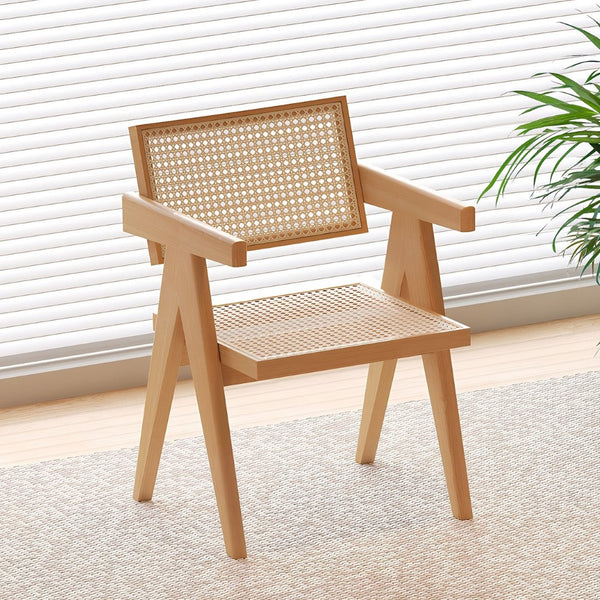 English Elm Modern Rattan Back Dining Chairs Set of 2 Solid Wood Frame Mid-century Seating W3101P414155