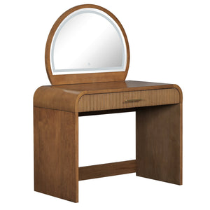 English Elm 39" Makeup Vanity Table with Touchscreen LED Mirror, Sleek Dressing Table with Drawer and Glass Top - Durable Rubberwood, Fast Assembly Espresso N704P196658P