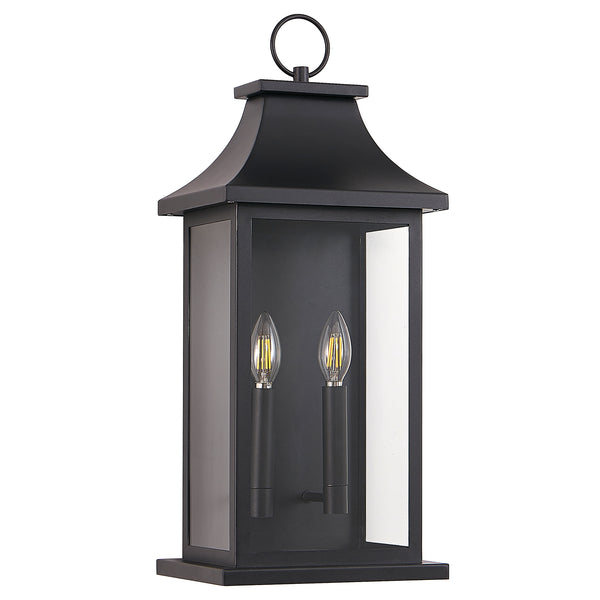 English Elm Outdoor 22" Wall Lantern 2-Light, Modern Black Waterproof Exterior Sconce with Clear Glass Shades, Durable Metal Design W2312P409017