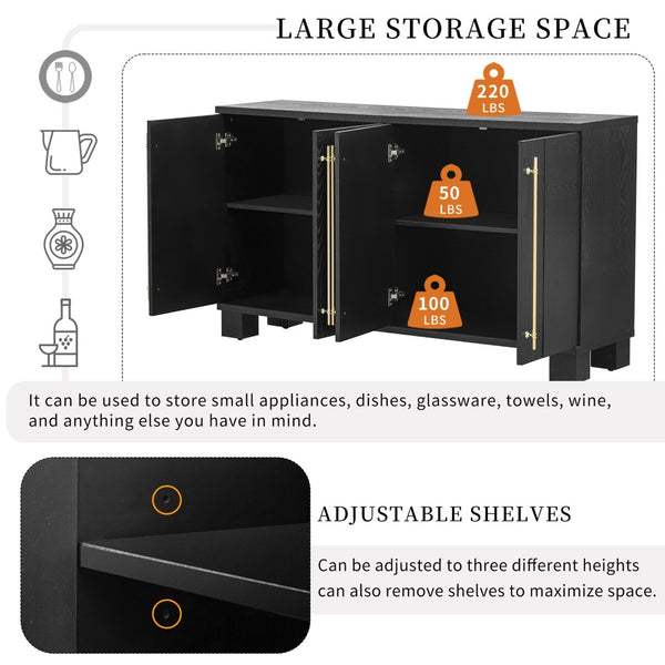 English Elm Trexm Ash Veneer Buffet with Gold Handles Matte Black Lacquer Dining Storage N715P232696B